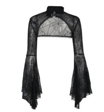 Load image into Gallery viewer, Women Clothing Autumn Halloween Dark Slightly Transparent Spider Web Smock Top Gothic Two Piece Dress Set