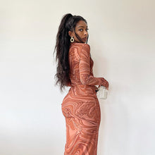 Load image into Gallery viewer, Women Clothing Autumn Winter Print round Neck Long Sleeve Slim Mid Length Dress