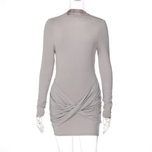 Load image into Gallery viewer, Women Clothing Solid Color Long Sleeve round Neck Pleated Slim Fit Backless Dress for Women