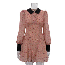 Load image into Gallery viewer, Printing Color Contrast French Dress Women Design Pleated Collared Long Sleeve High Waist A line Dress