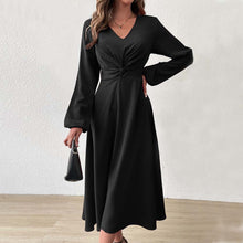 Load image into Gallery viewer, French Adult Lady like Woman V neck Dress Autumn Winter Elegant Elegant A line High Waist Midi Dress
