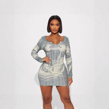 Load image into Gallery viewer, Women Clothing Cool Portrait Printing Slim Fit Sheath Fitted Waist Long Sleeve Tight Dress