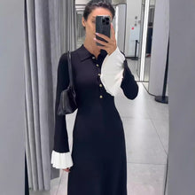 Load image into Gallery viewer, Dehaired Angora Covering Yarn Slimming Patchwork Long Sleeved Knitted Maxi Dress Casual Waist Tight Maxi Dress for Women