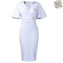 Load image into Gallery viewer, African Women Clothing Lantern Sleeve Summer V neck Hip Office Split Dress