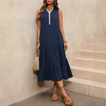 Load image into Gallery viewer, Summer Holiday Maxi Dress Sleeveless Lace Color Block V Neck Dress