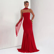 Load image into Gallery viewer, Women Clothing Autumn Winter Solid Color Elegant Sleeveless Chiffon Stitching Tube Top Ribbon Maxi Dress