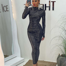 Load image into Gallery viewer, Women Sequin Design Slim Fit Graceful Tight Sexy Long Sleeve Narrow Dress Women