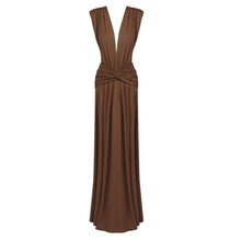 Load image into Gallery viewer, Sexy Brown Twisted Pleated Sleeveless Deep V Plunge Women Clothing Hip Dress