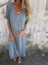 Load image into Gallery viewer, Cotton Linen V neck Semi Formal Dress