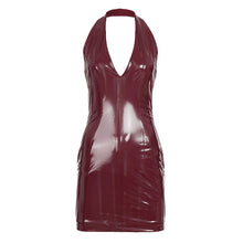 Load image into Gallery viewer, Sexy Woman Halter Dress Leather Glossy V neck Hip Dress