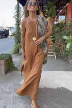 Load image into Gallery viewer, Women Halter Slit Cotton Linen Casual Holiday Dress Spring Summer