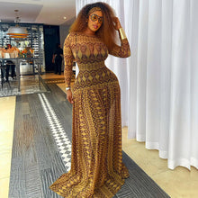 Load image into Gallery viewer, Elegant Retro Women Waist Slimming Micro Transparent A line Printing round Neck Long Sleeved Dress