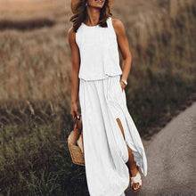Load image into Gallery viewer, Spring Summer Women Clothing round Neck Sleeveless Dress Split Solid Color Casual Office Dress