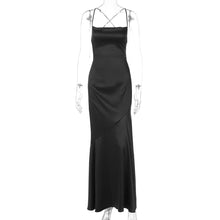 Load image into Gallery viewer, Women Clothing Spring Summer Word Collar Satin Sexy Big Backless Tied Dress