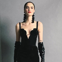 Load image into Gallery viewer, Sexy V neck Strap Zipper Furcal Lower Hem Dress Nightclub Black French Dress