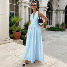 Load image into Gallery viewer, Pure Cottom Maxi Dress Spring Summer Tight Waist V neck Lace up Long Dress Large Swing Dress Women