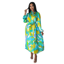 Load image into Gallery viewer, Women Clothing Lace up Long Sleeve Printed Pleated Dress