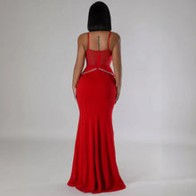 Load image into Gallery viewer, Sexy Rhinestone Mesh See Through Stitching Lace Hip Elastic Sling Dress
