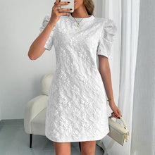 Load image into Gallery viewer, Summer Women Bubble Sleeve Texture Jacquard round Neck Retro Dress