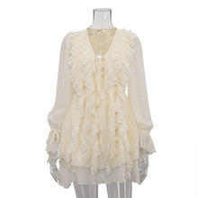 Load image into Gallery viewer, Fall French Design Ruffled Tied Dress Women V Neck Long Sleeve A Line Dress