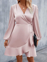 Load image into Gallery viewer, V neck Dress Satin Waist Tight Low Cut Casual Midi Dress Sweet Women Clothing