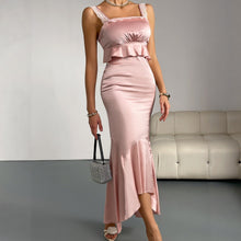 Load image into Gallery viewer, Pink Backless Fishtail Dress Satin Dress Wedding Bridesmaid Cocktail Party Party Dress