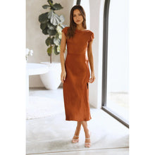Load image into Gallery viewer, Summer Women Solid Color Swing Collar Back Twist Hollow Out Cutout Short Sleeve Mid Length Dress