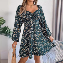 Load image into Gallery viewer, Autumn Winter Casual Sexy Lacing Square Collar Floral Long Sleeve A line Women Clothing