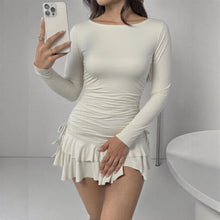 Load image into Gallery viewer, Sexy Slim Long Sleeve Tiered Dress Drawstring Graceful Fashionable Women Short Dress