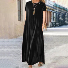 Load image into Gallery viewer, Spring Gold Velvet Slimming Crew Neck Maxi Dress
