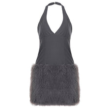 Load image into Gallery viewer, Sexy Halter V neck Furry Dress Tight Sexy Waist Plush Hip Dress
