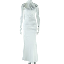 Load image into Gallery viewer, Women Clothing Solid Color Halter Dress Sexy Backless Ribbon Split Maxi Dress