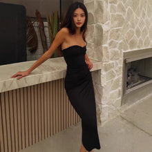 Load image into Gallery viewer, Women lothing Summer Sexy Wrapped Chest Slim Side Slit Long Solid Color Dress