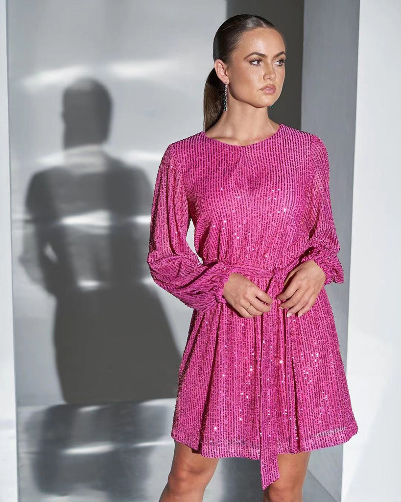 Festival Party Fashionable Sequ Sequin Color Waist-Tight Dress