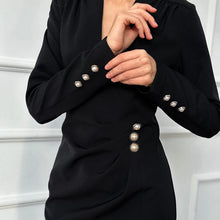 Load image into Gallery viewer, Design Pearl Button V neck Long Sleeve Shirt Women Elegant Waist Tight Hip Wrapped