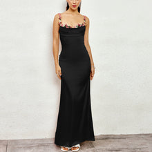 Load image into Gallery viewer, Long Sling Dress Sexy Summer Backless Lace up Silk Patchwork Edge Dress