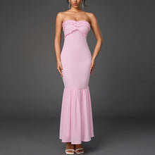 Load image into Gallery viewer, Chiffon Tube Top Dress Sexy Backless Wooden Ear Smocking Stitching Hip Dress