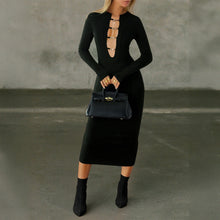 Load image into Gallery viewer, Women Clothing Autumn Solid Color Long Sleeved Hip Dress