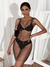 Load image into Gallery viewer, Rhinestone Fishnet Top Summer Popular Mesh Rhinestone Women Clothing Short Sleeve