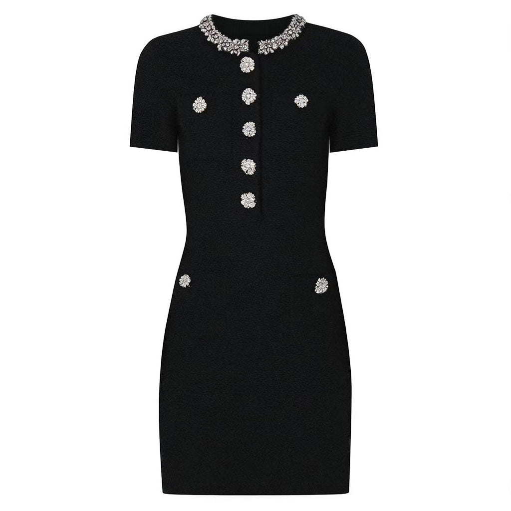 Spring Autumn Classic Knitted Net Red Popular Slim Fit Slimming Rhinestone Dress
