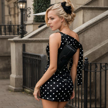 Load image into Gallery viewer, Women Summer Retro Dots Sleeveless Slim Fit One Side Lace off Shoulder Short Dress