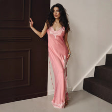Load image into Gallery viewer, Lace Spaghetti Strap Maxi Dress Summer Artificial Silk Sexy Slit Stitching Lace Dress Women