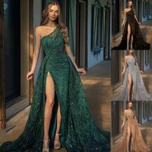 Load image into Gallery viewer, Spring Summer Women Clothing off-Shoulder Split Maxi Dress Toast Dress Sequin Sling Evening Dress
