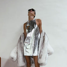 Load image into Gallery viewer, Summer Women Clothing Reflective Faux Leather Sexy Nightclub Vest Dress Sleeveless Short Dress
