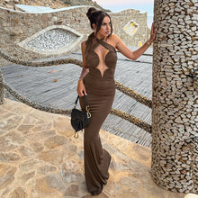 Load image into Gallery viewer, Autumn Winter Slim Slimming Wrapped Chest Hip Dress Sexy Coffee Color Cross Halterneck Dress