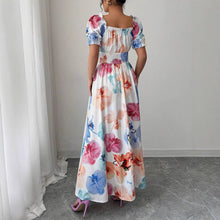 Load image into Gallery viewer, Summer Bubble Sleeve High Waist Tight Waist Women Printed Wear Large Swing Sling Dress