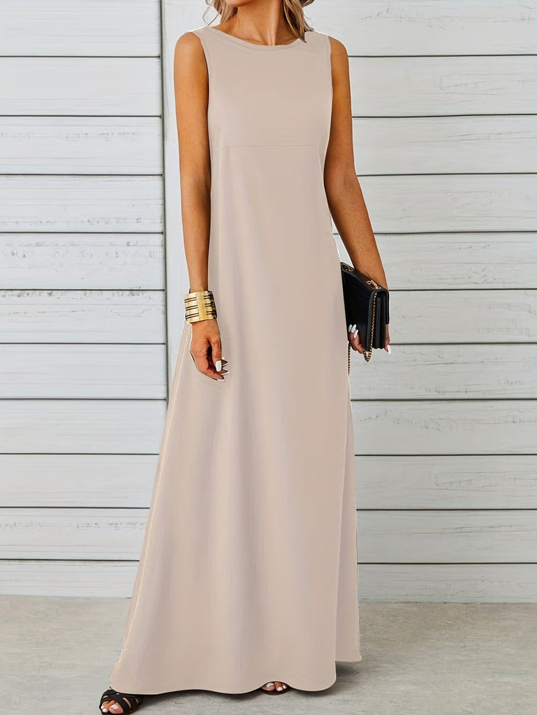 Sexy Sleeveless Dress Solid Color Mid Length Slim Strap Vest Dress