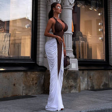 Load image into Gallery viewer, Autumn Winter Women Sexy Backless Halter V neck Colorblock Contrast Color Sheath Dress