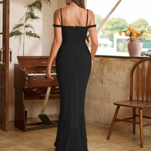 Load image into Gallery viewer, Mesh Strap off the Neck Dress Sexy Backless Irregular Asymmetric Pleated Wooden Ear Dress