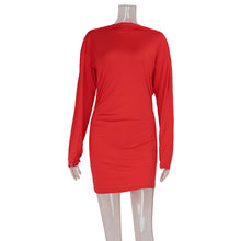 Load image into Gallery viewer, Red Women V Shaped Backless Elegant Socialite Solid Color Slim Dress Women